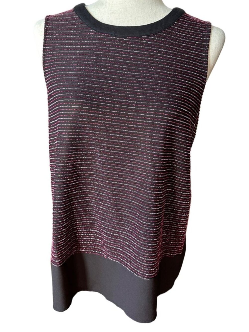 Apt 9 Shirt Women M Black with Metallic Pink Stripes Round Neck Tank Top